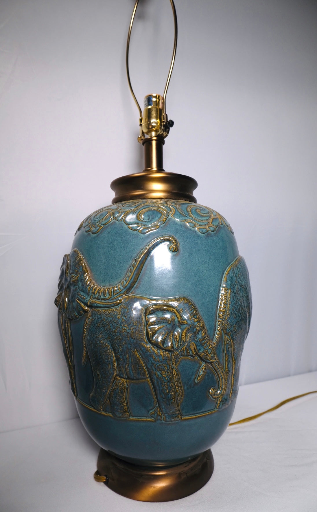 Turquoise Glaze Elephant Extra Large Table Lamp (Vintage)