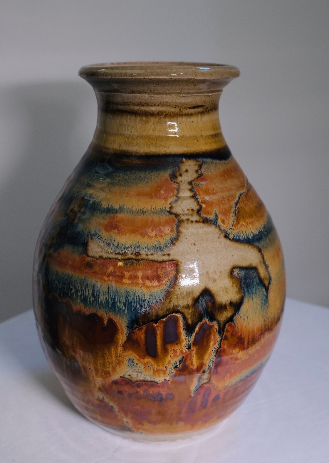 “Curtis Scott” Sunset Raku Stoneware Vase (Vintage)