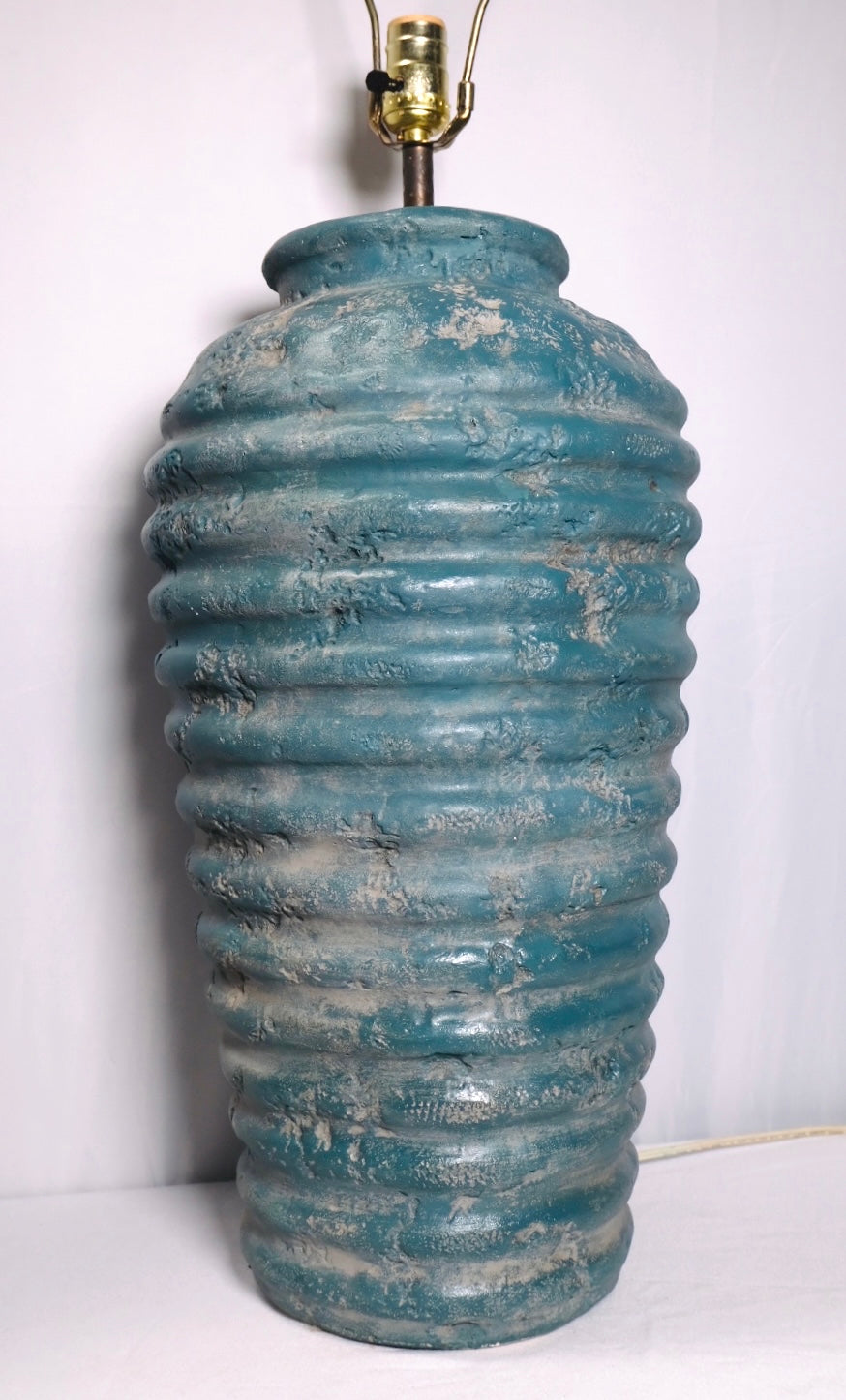 Large Ribbed Turquoise Italian Stoneware Lamp