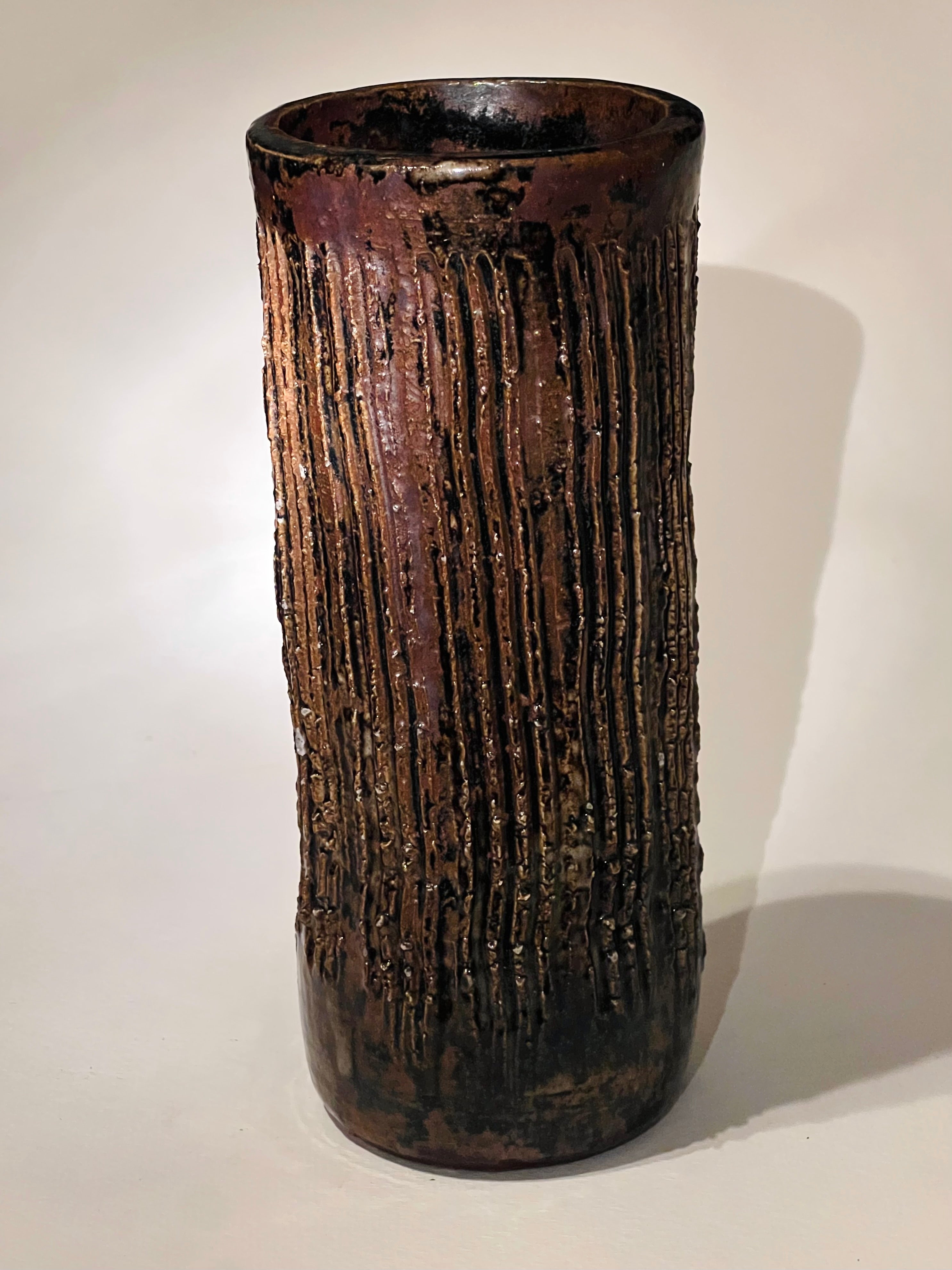 Etched Brown Tall Studio Vase (Vintage)