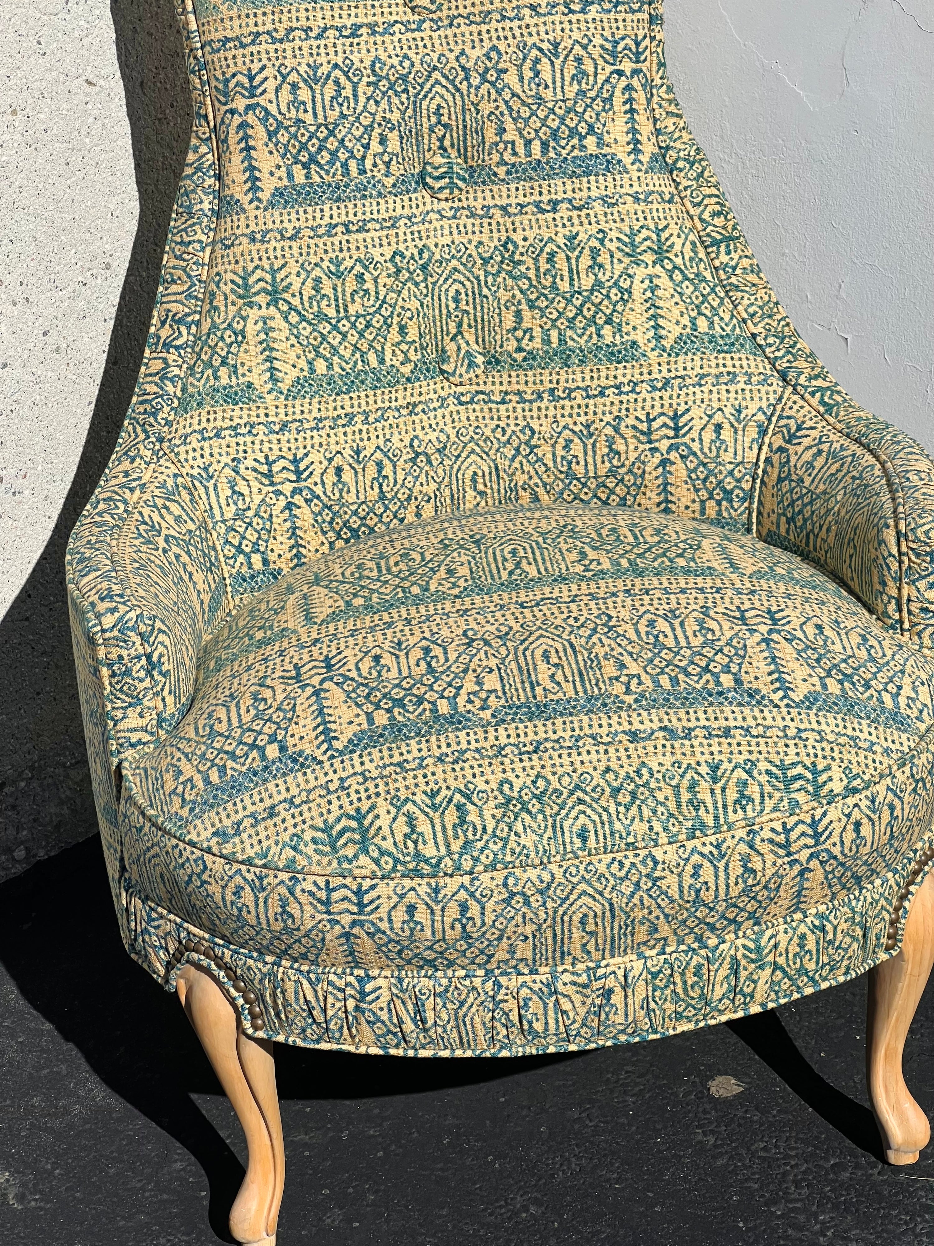 1970s Mid-Century Regency Batik Fabric Chairs (Pair)(Vintage)