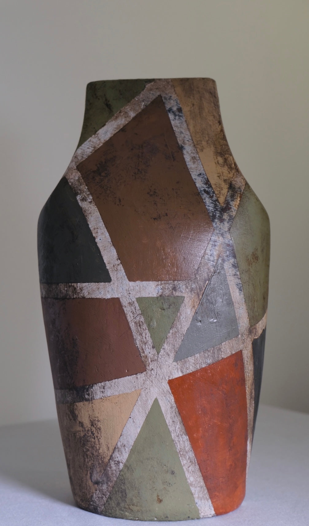 Antiqued Geometry Studio Pottery Vase