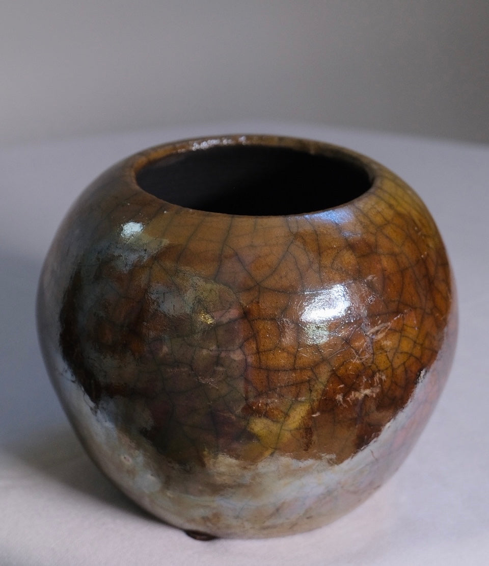 “MJA” Gold/Brown Raku Studio Pot (Vintage)