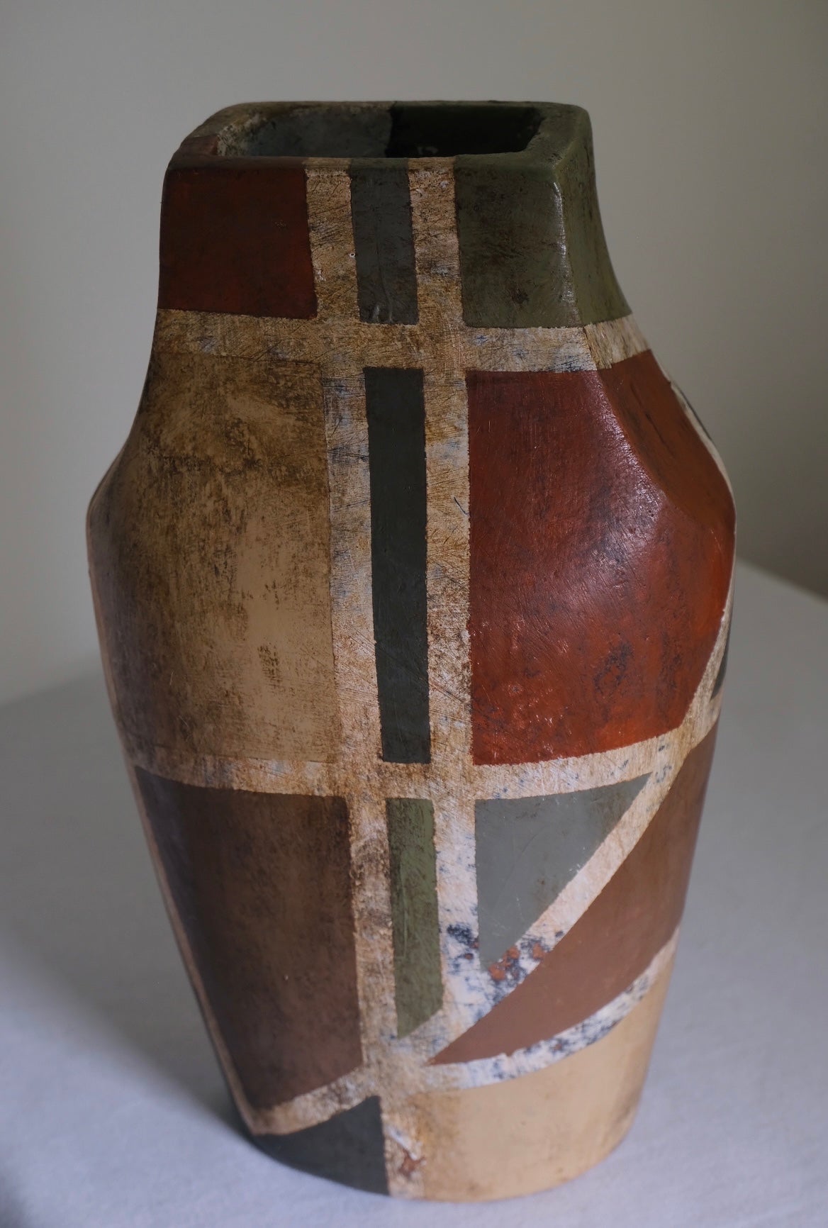 Antiqued Geometry Studio Pottery Vase