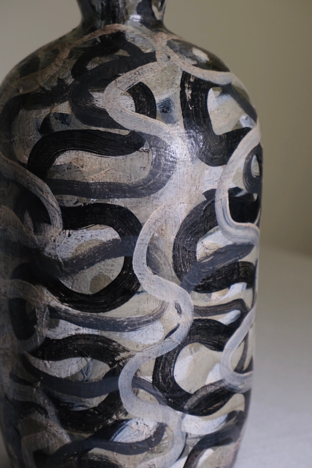 Black And White Swirled Studio Pottery Vase