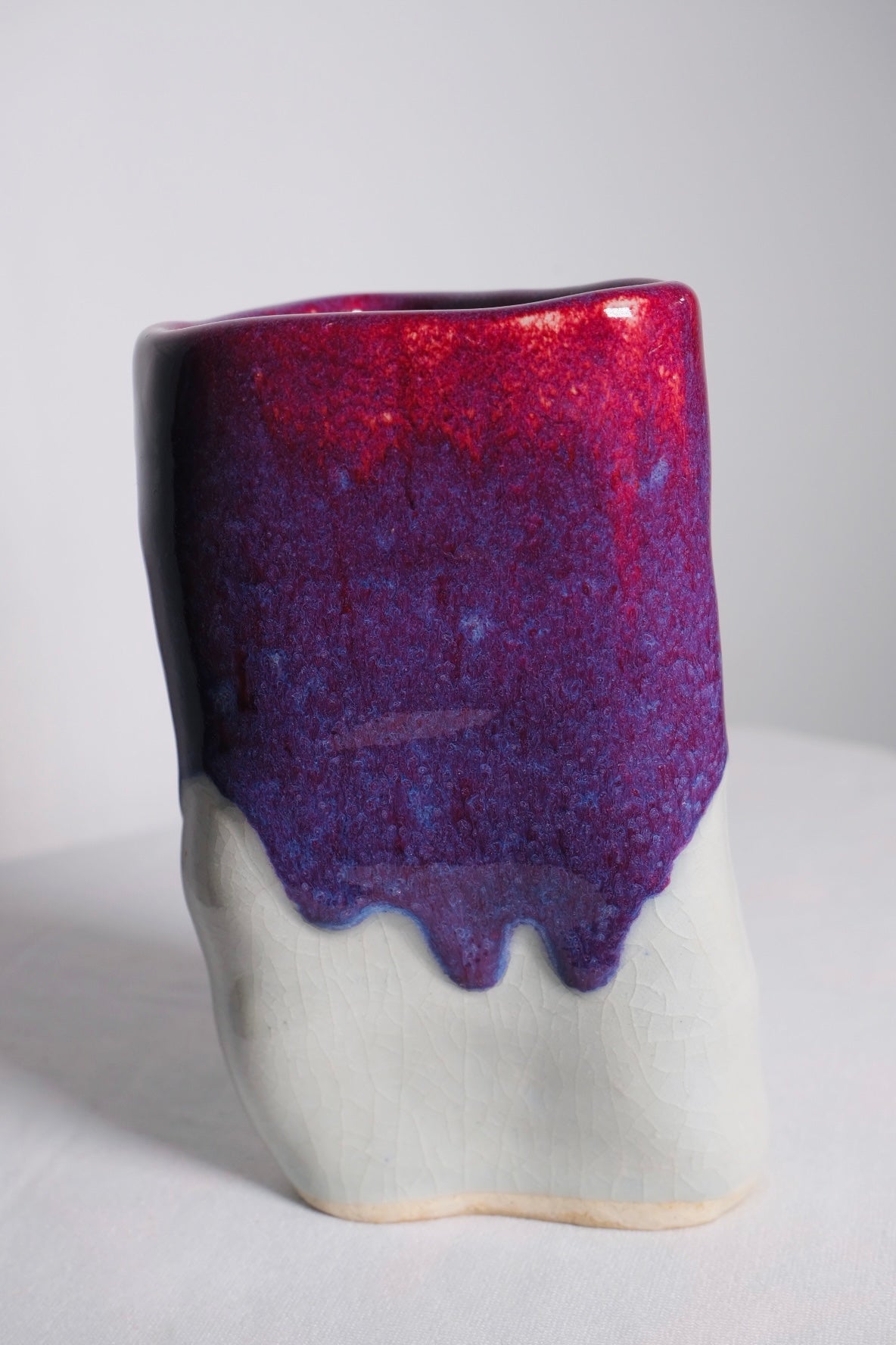 Signed Hand-thrown Magenta/Cream Vase