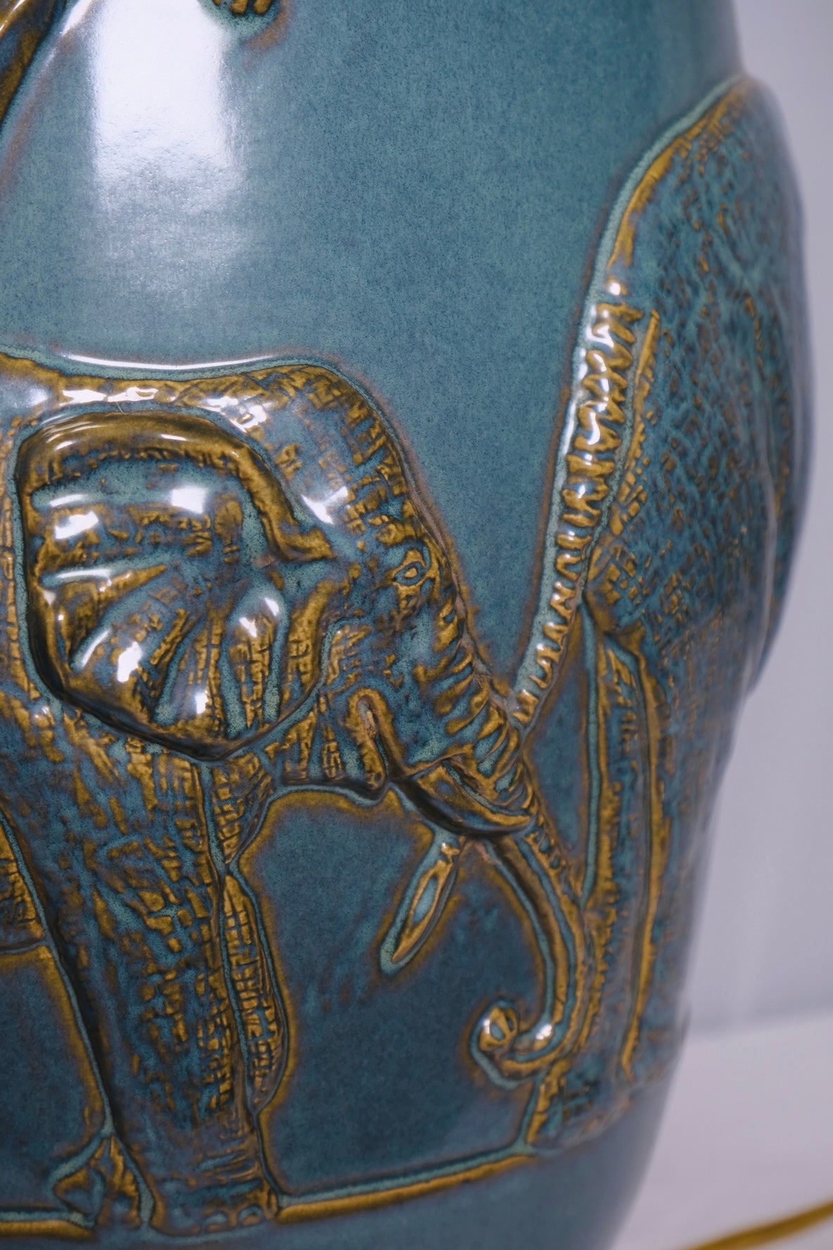 Turquoise Glaze Elephant Extra Large Table Lamp (Vintage)