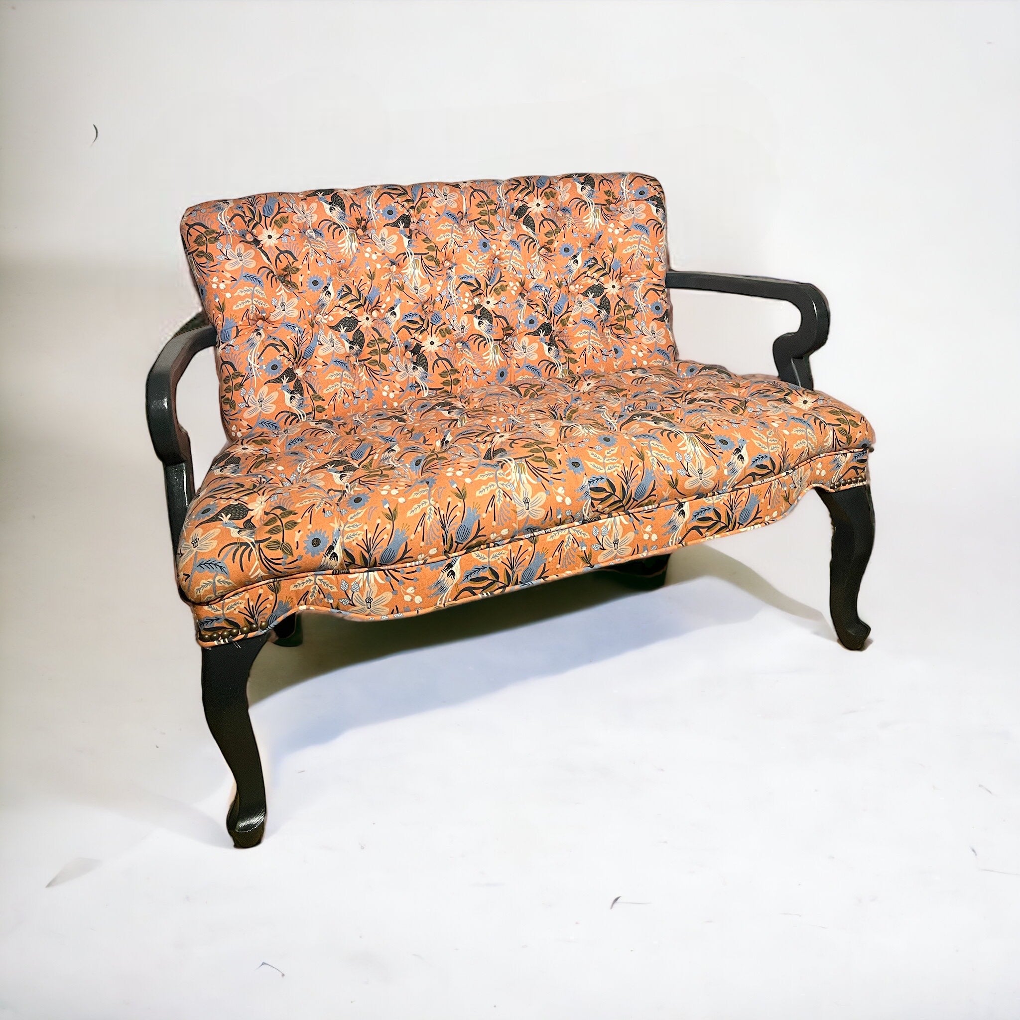 Floral Avian Coral Vintage Settee