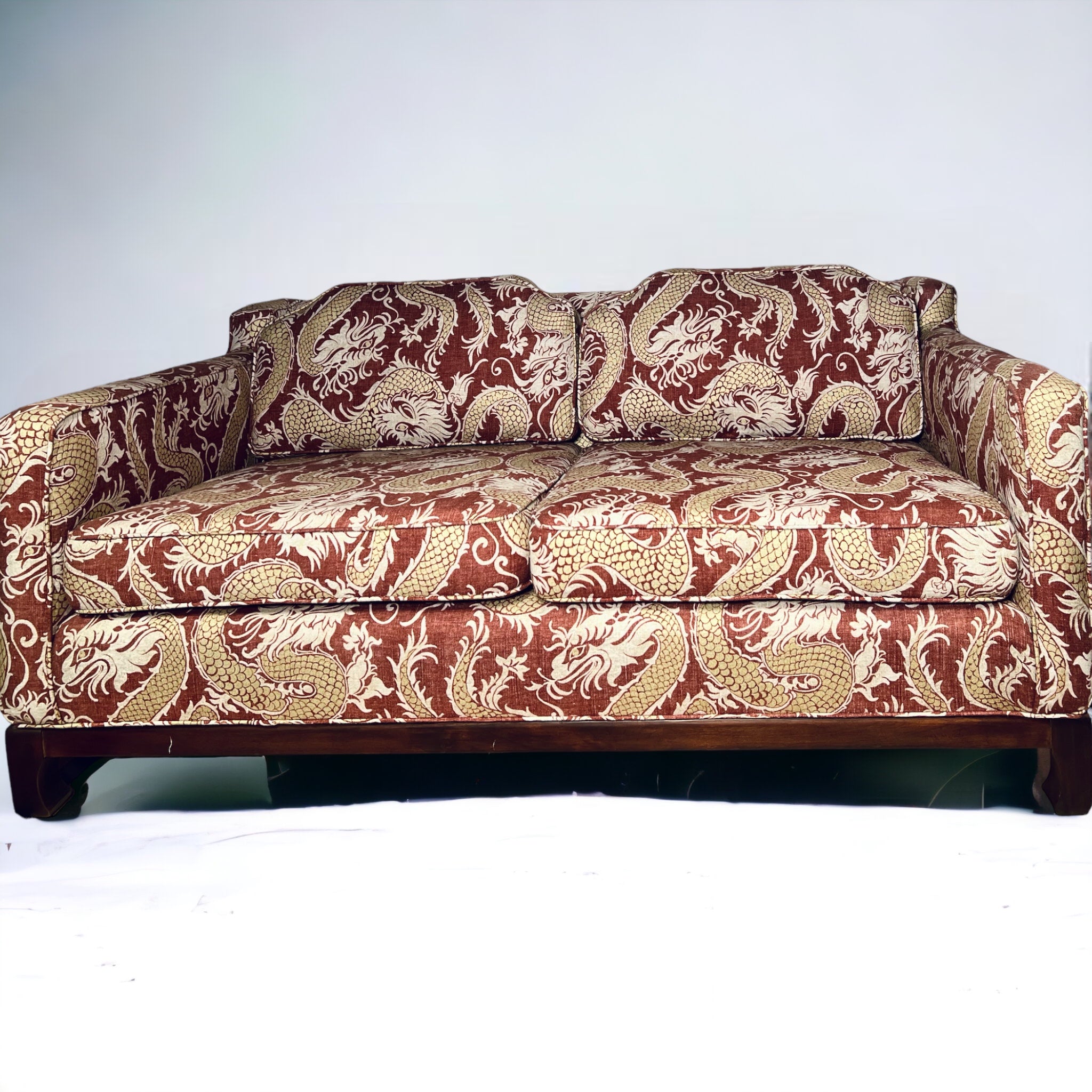 Vintage Hollywood Regency Reupholstered Linen Couch (SOLD)