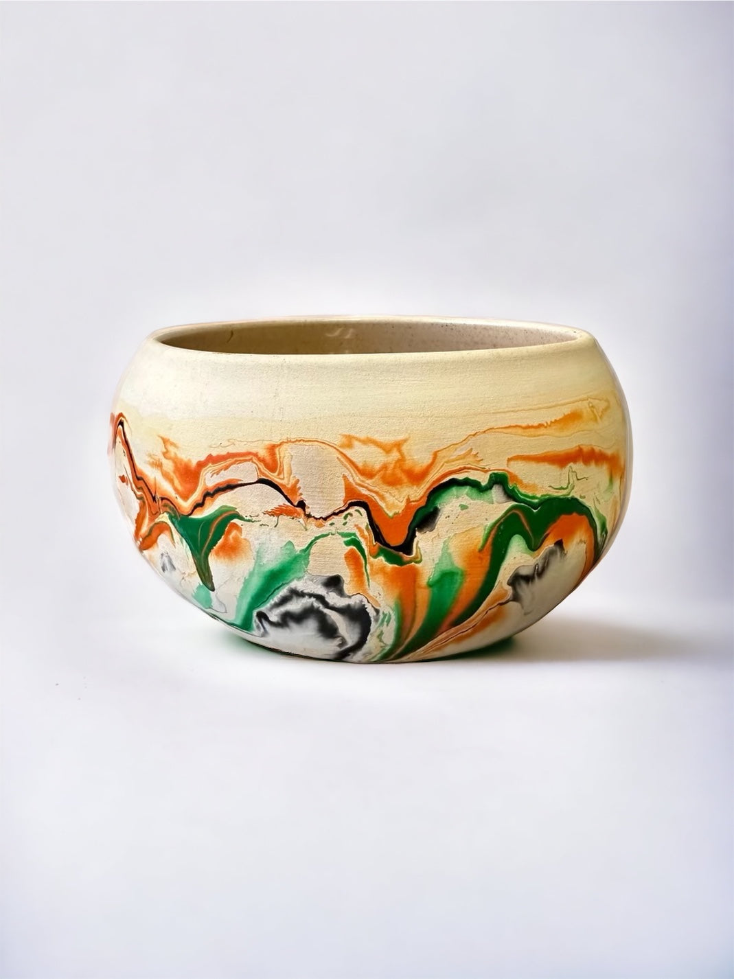 Orange Green Nemadji Pottery Bowl