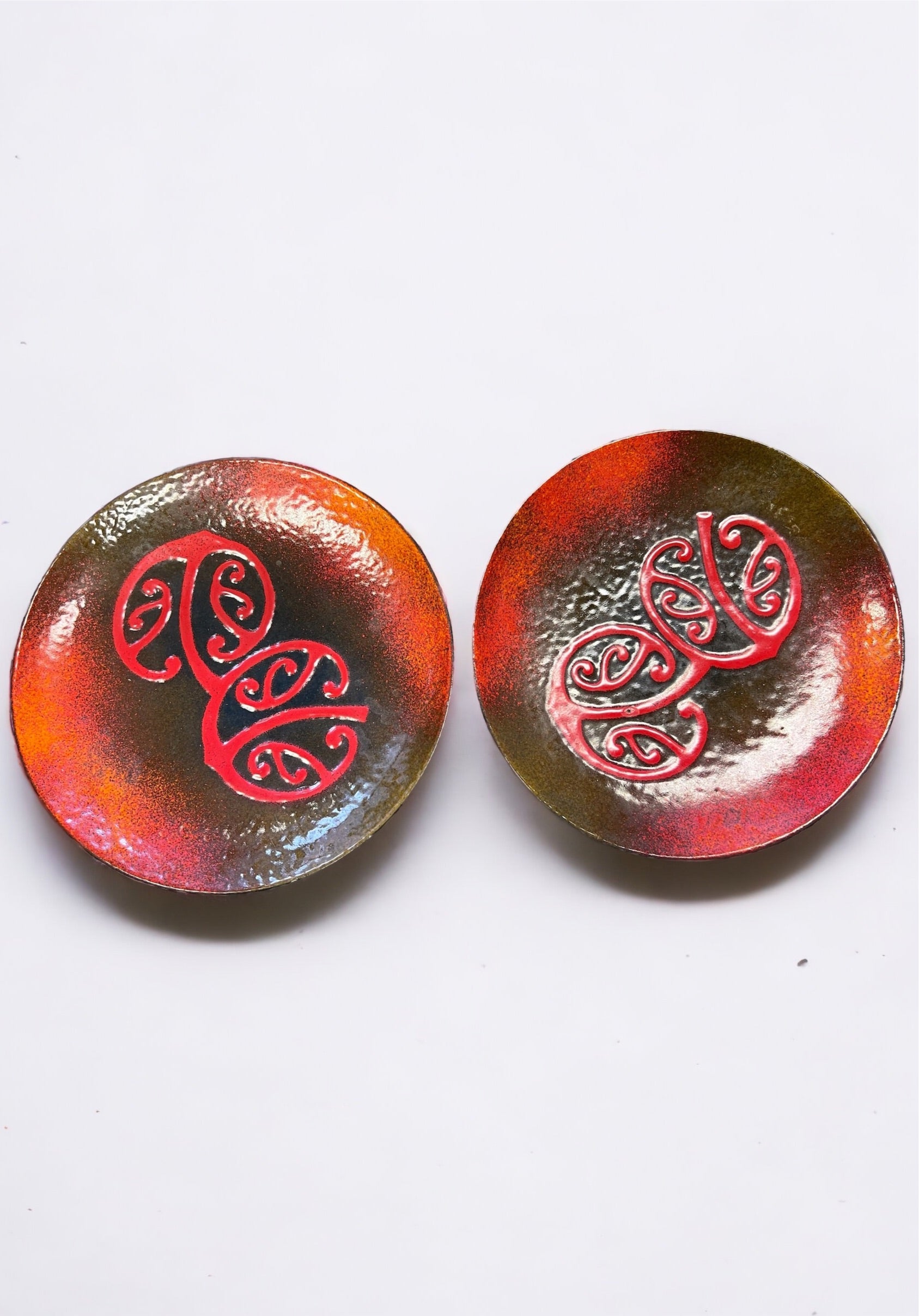 MCM Red Leaf Abstract Enamel (Pair)