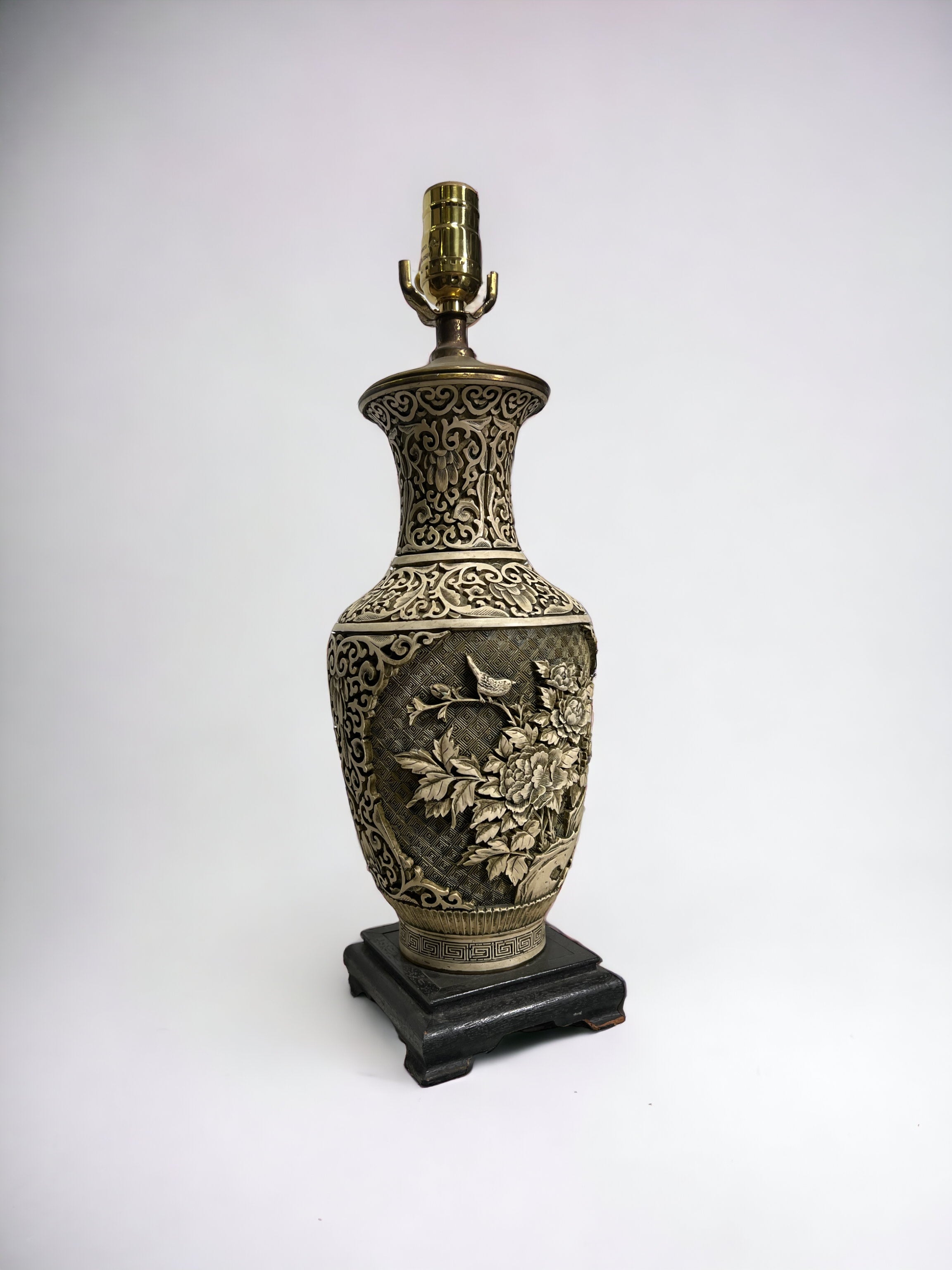 Wooden 1930s Hand-carved Asian Table Lamp