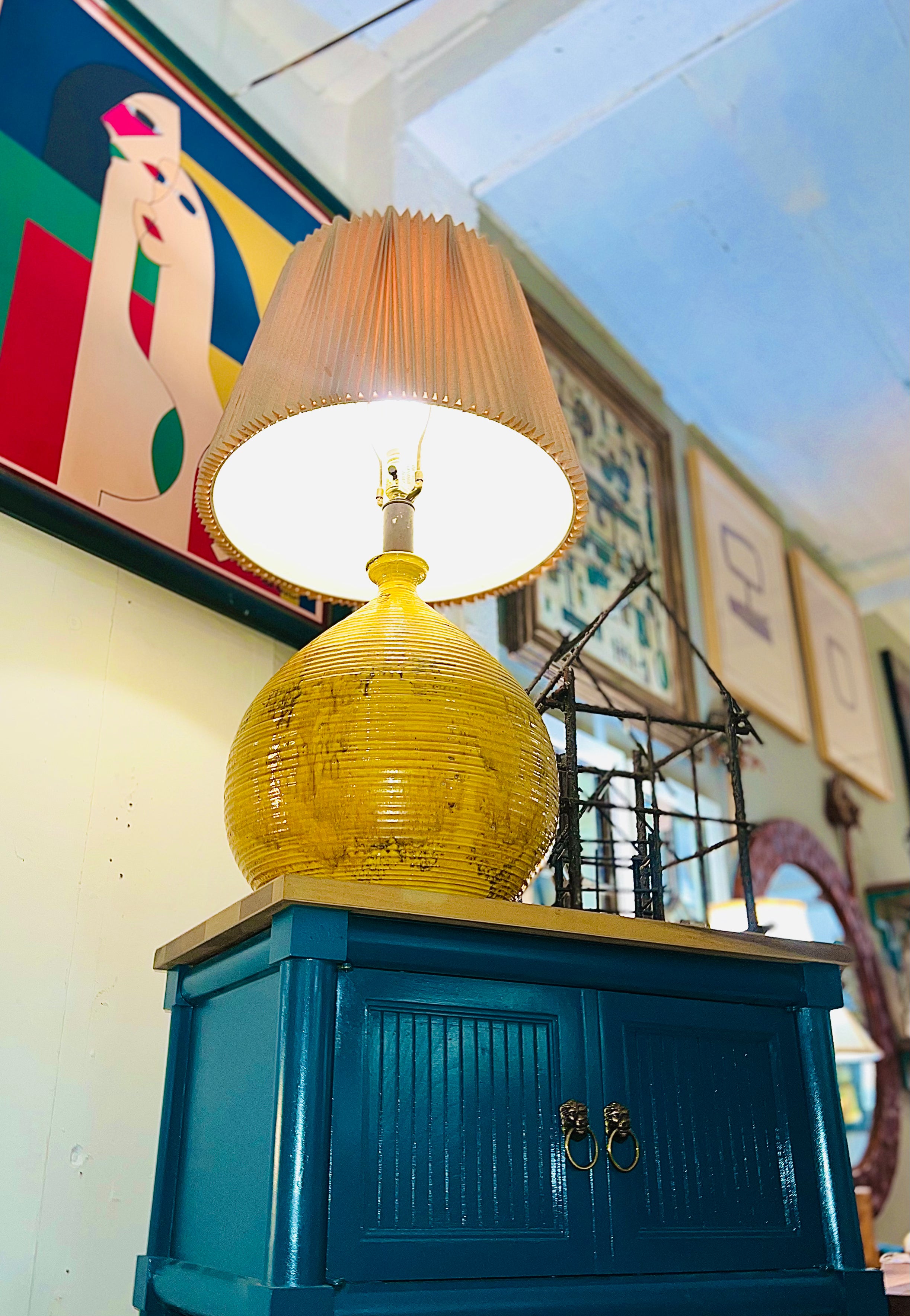 Yellow Glazed MCM Lamp (Vintage)