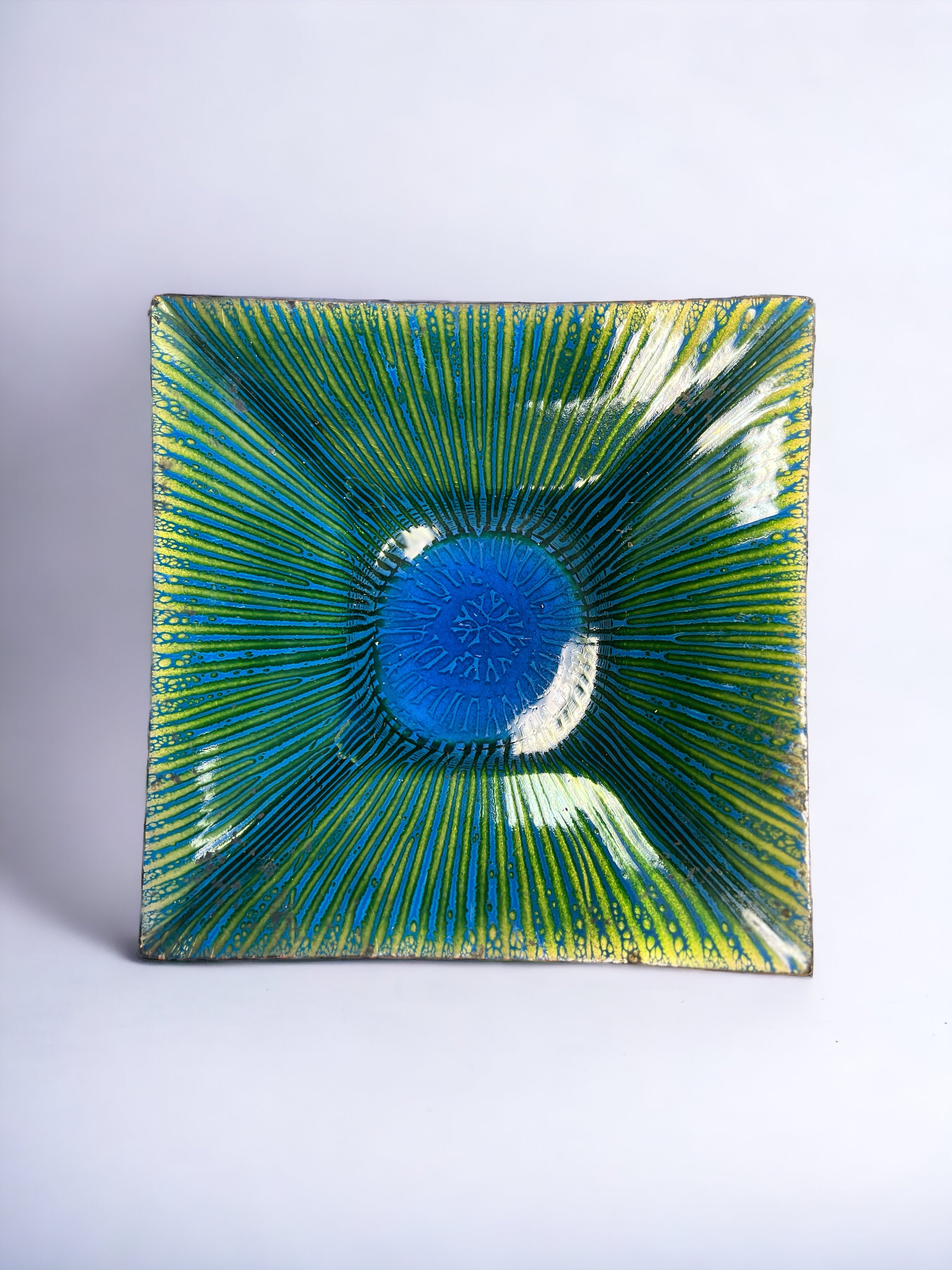 “Annemarie Davidson” Blue And Gold Ghostline Square Dish