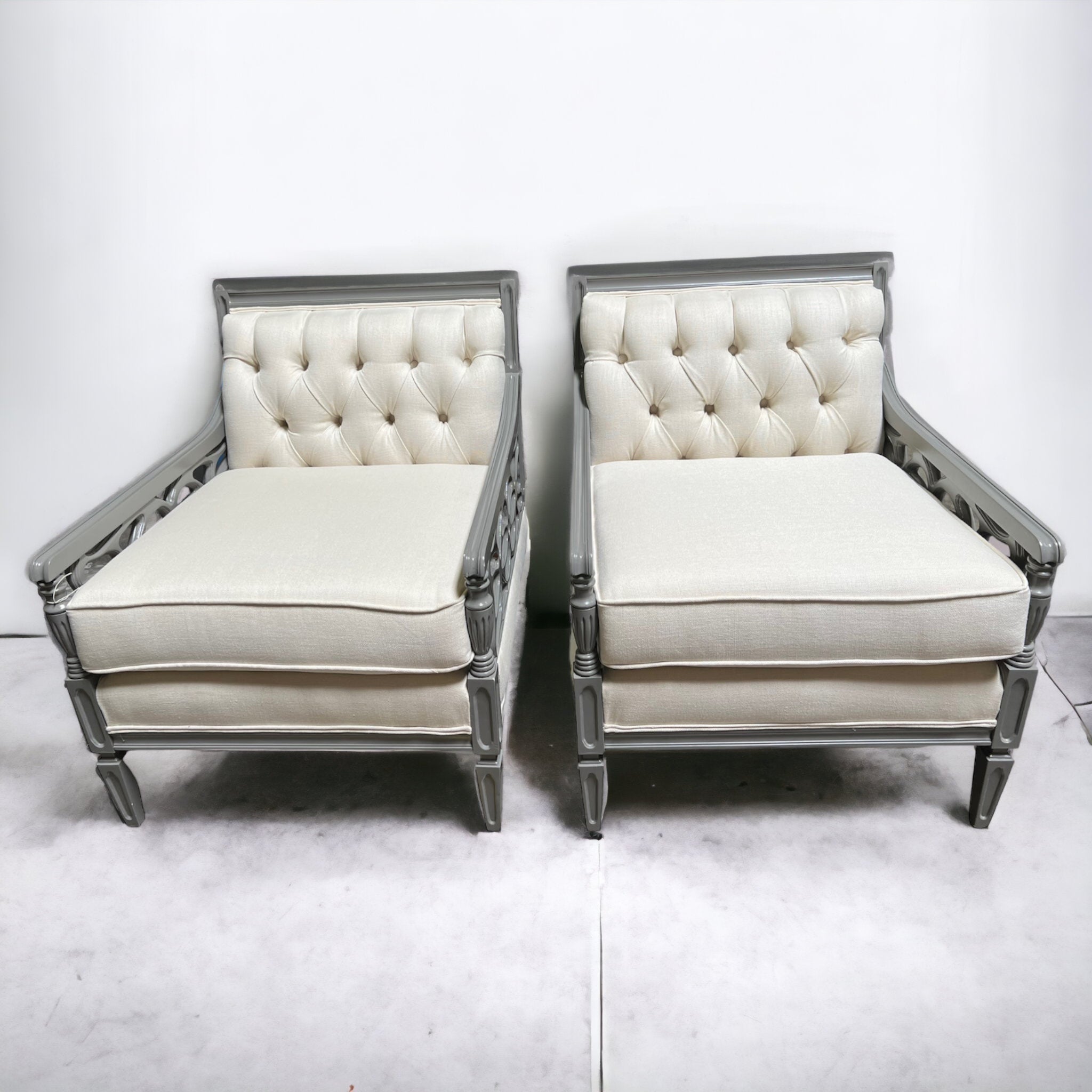 Fretwork Grey Lacquered Chairs (pair)