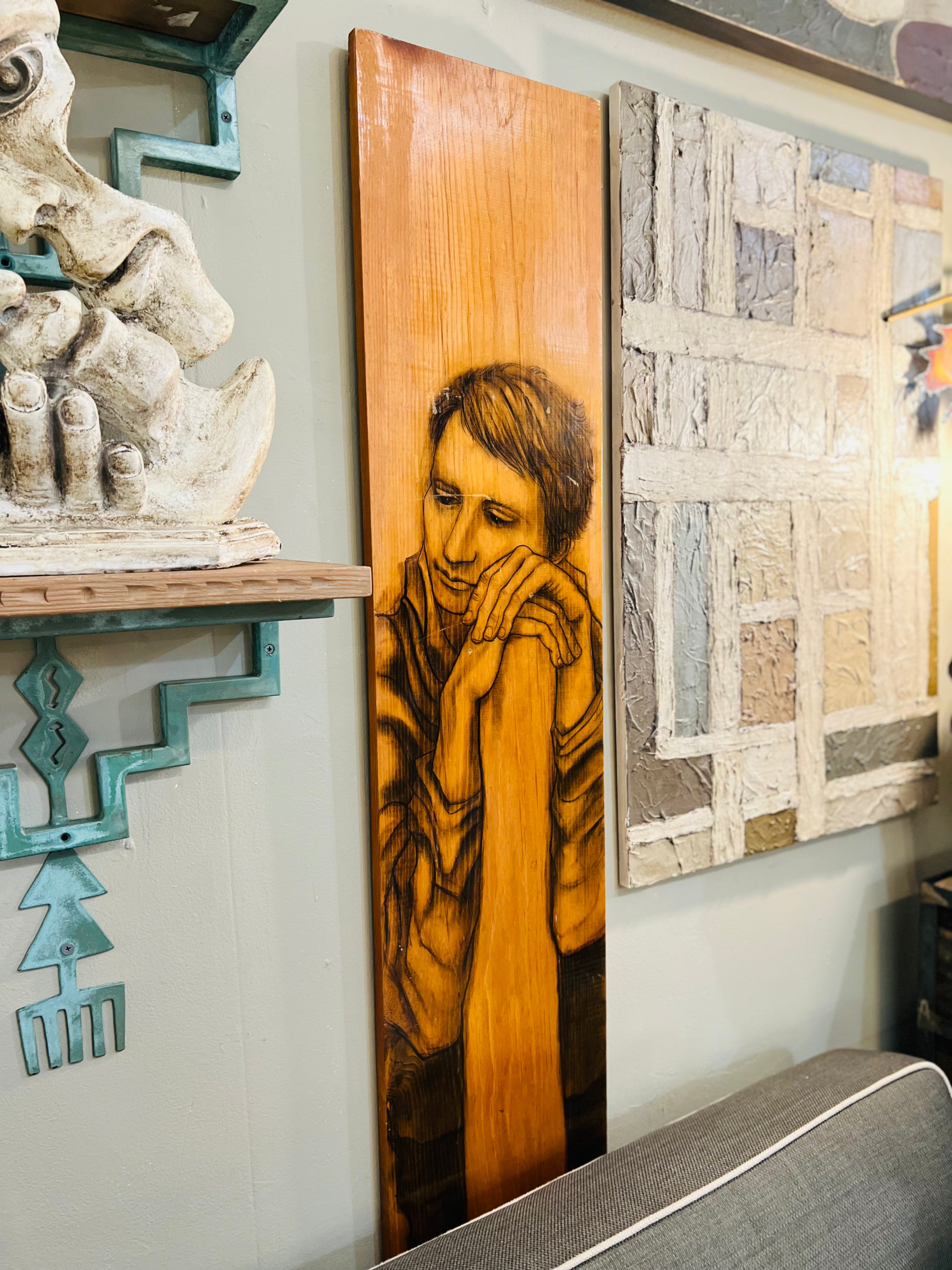 “Thinking Man” Wood Mural (Vintage)