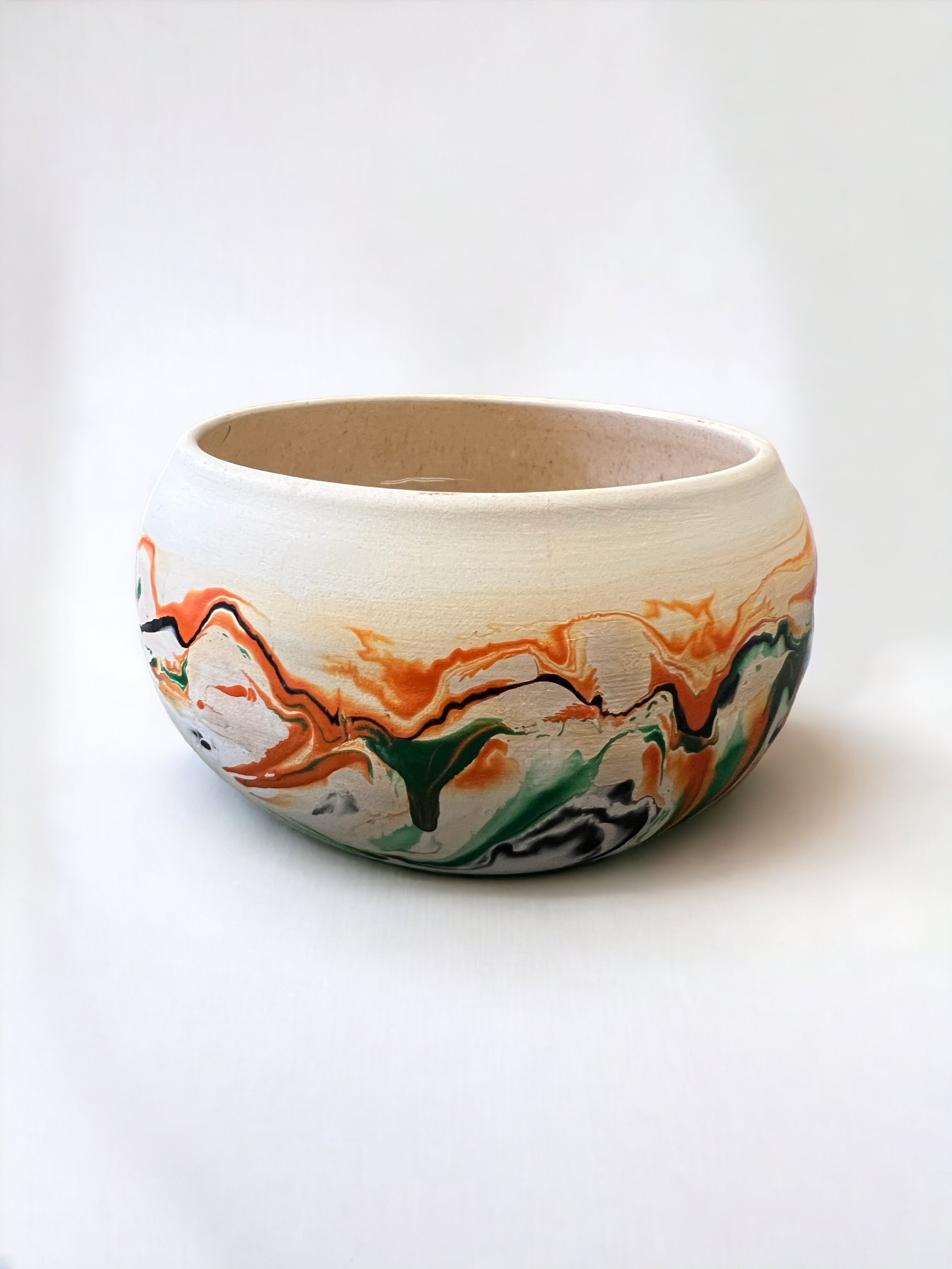 Orange Green Nemadji Pottery Bowl