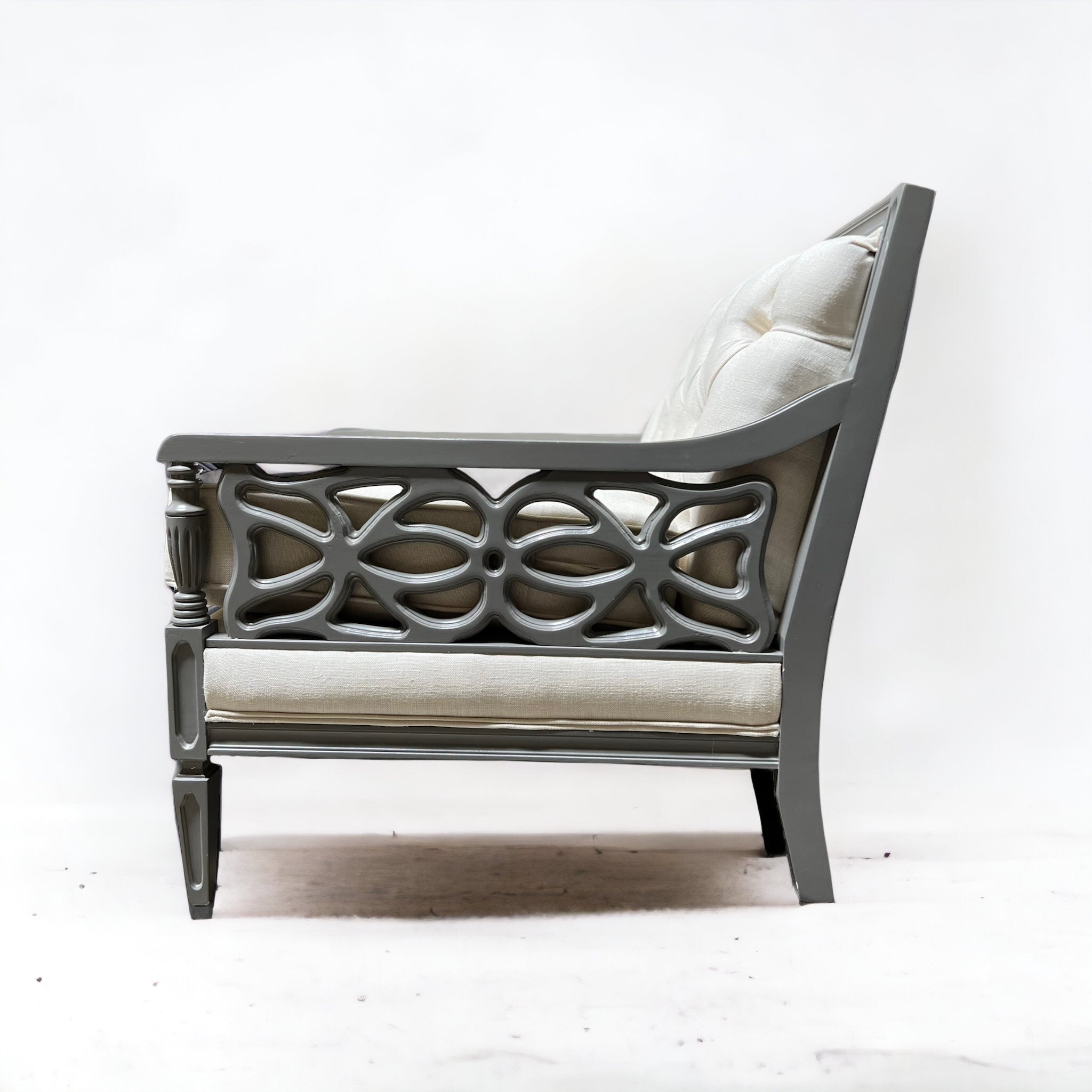 Fretwork Grey Lacquered Chairs (pair)